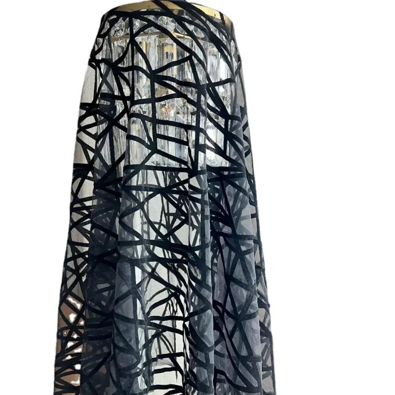 1yard African Flocking Mesh Fabric Jacquard Velvet Fabrics Tulle Lace Holloween Interlining Fabric for DIY Sewing Clothing