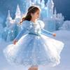 Girls Elsa Princess Frozen Dress Christmas Holiday Party Puffy Bubble Sleeve Tutu Costume for Kids