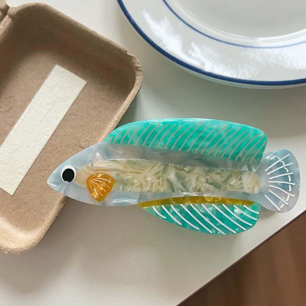 Korean Style Silver Arowana Shark Clip Acrylic Acetic Acid Hair Claw Guppy Hair Claw  Beach