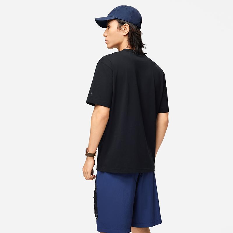 Li Ning Prodyšná Móda s potištěným kulatým výstřihem Kulturní košile s krátkým rukávem Pánské topy Černá AHSU301-4