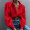 Women's Fashion Casual Hollow-Out Puff Sleeve Solid Color Long-Sleeve Top