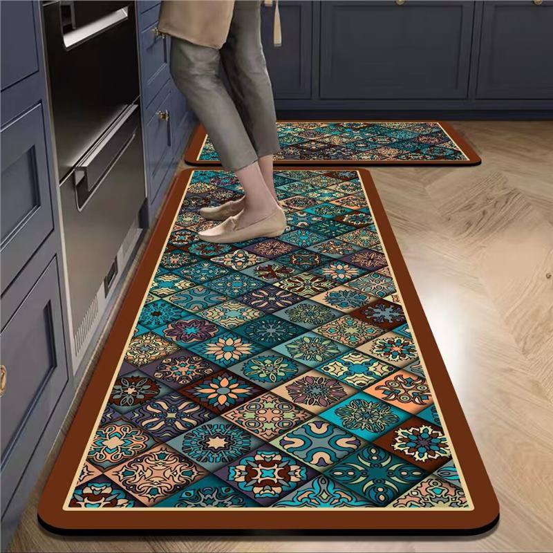 Kitchen Floor Mat Non-Slip, Oil-Proof, Waterproof, Wipe-In, Household Dirt-Resistant Door Mat, Long Carpet Mat