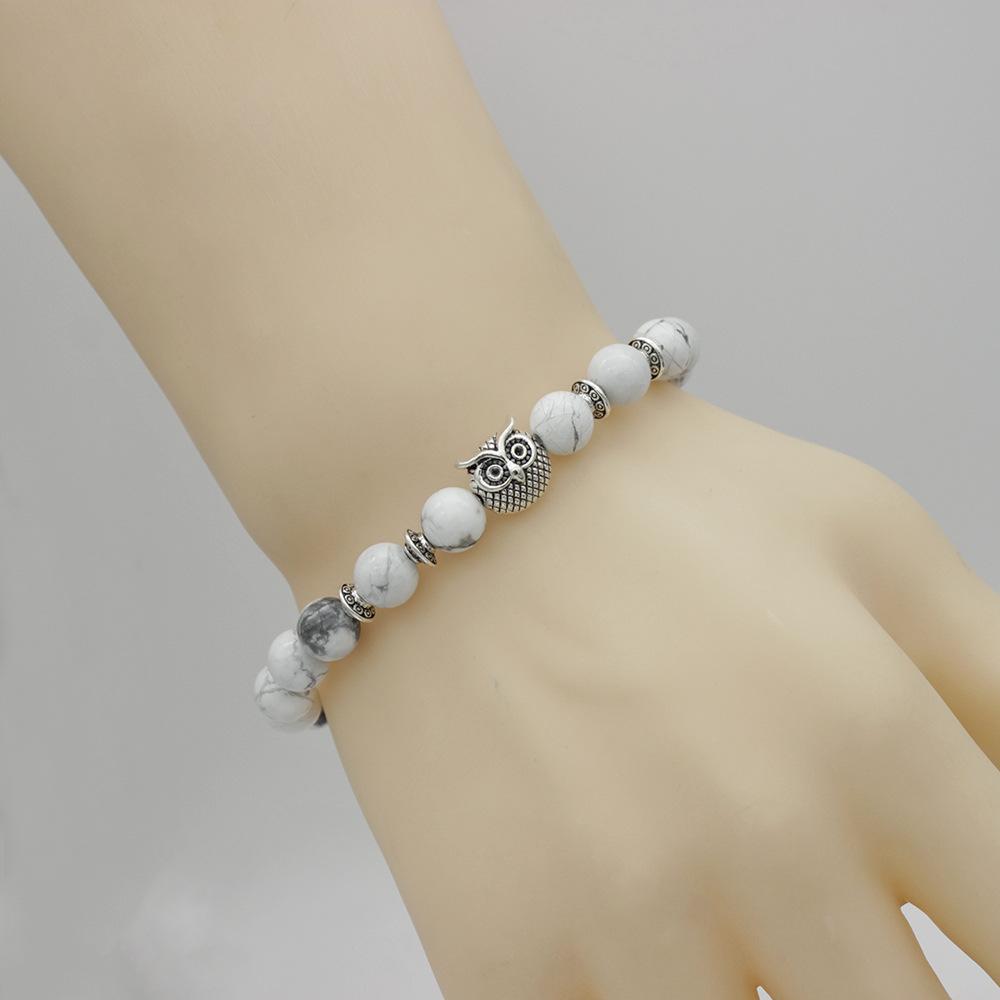 8MM White Turquoise Owl Bead Bracelet - Popular European & American Style