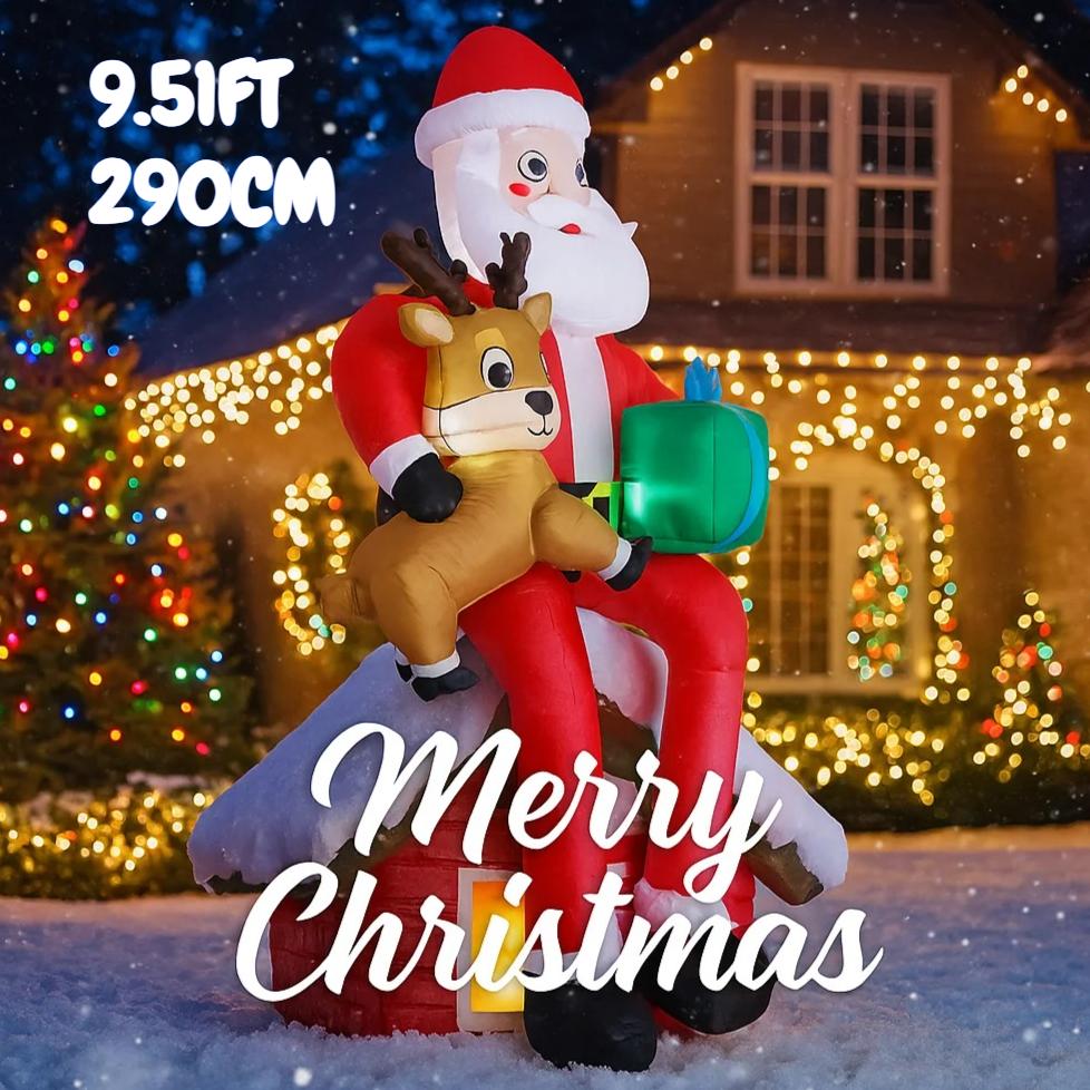 9.51FT Large Inflatable Santa Claus Reindeer Toy Home Decor Ornament Christmas Decoration forYard Xmas Supplies Holiday Gifts