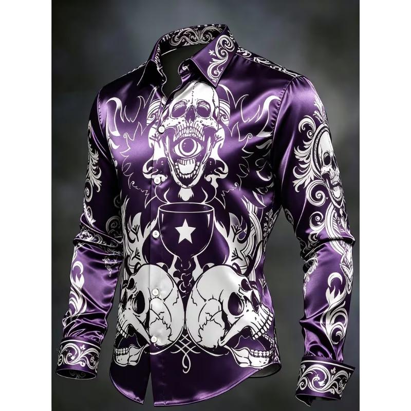 New Crown Lion Baroque Floral 3D Printed Long Sleeved Shirt with a Smooth Drape and Satin Lapel for Men