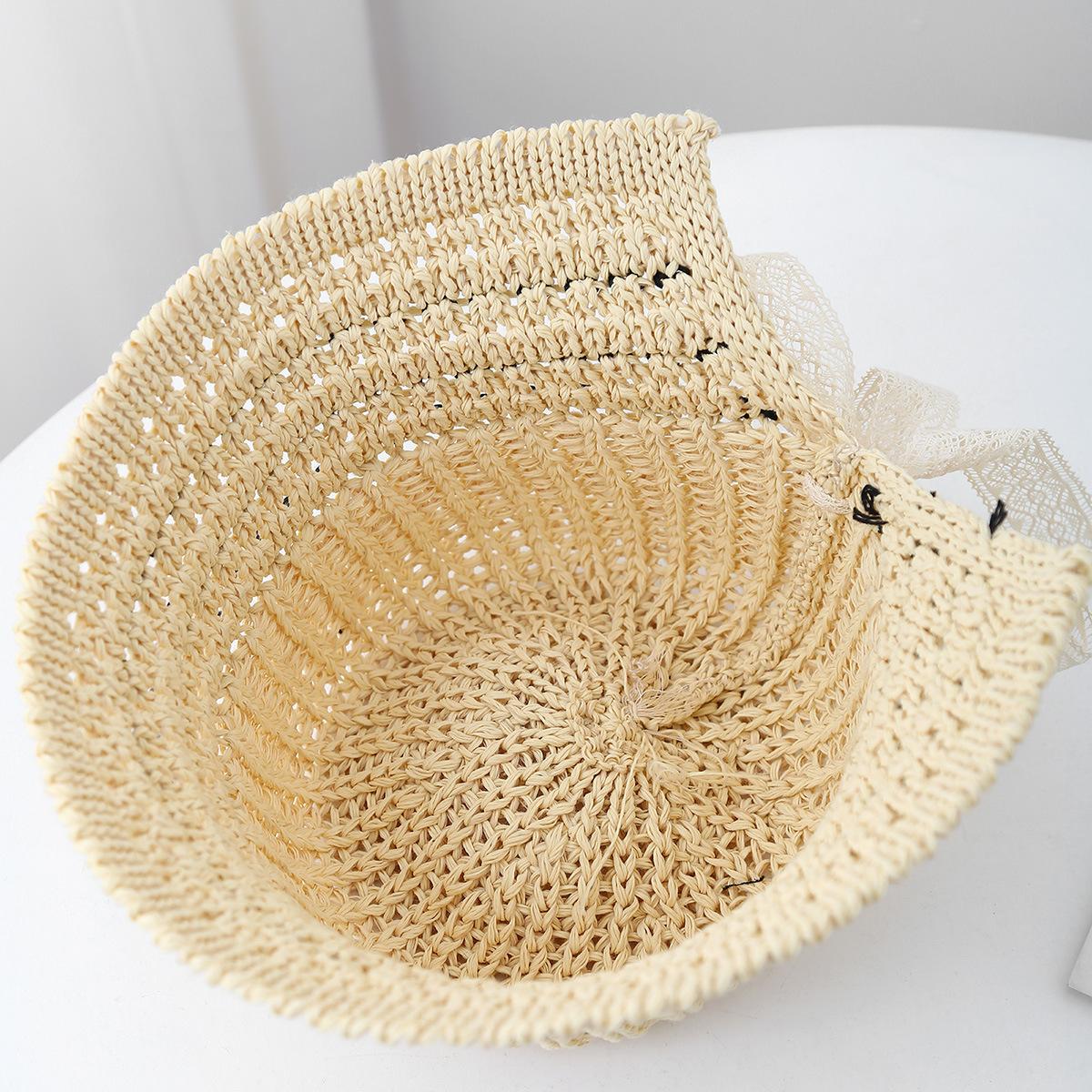 

Fashion lace streamer knitted bucket hat girls summer breathable after split fork pastoral shade bucket hat чорний