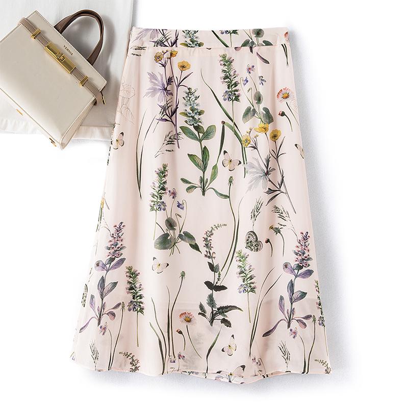 Women's Retro Ink Print High Waist Slimming Silk Skirt