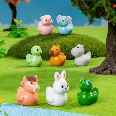8/16PCS Animal Duck Figurines Collection Resin Kapibara Rabbit Snake Pig Decor For Fairy Garden Christmas Gift