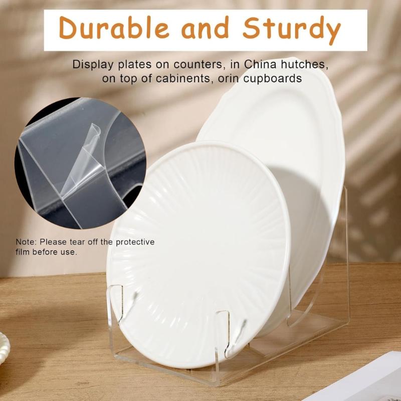 Double Layer Acrylic Plate Display Stand with Nonslip Base Clear Dish Rack Holder for Kitchen Dining