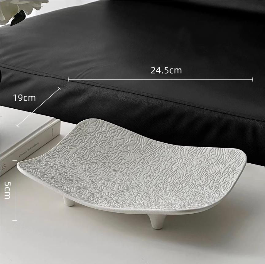 Ceramic High-legged Tray Water Ripples Candy Bowl Fruit Platter Desktop Storage Container Fruit Platter Dessert Plate