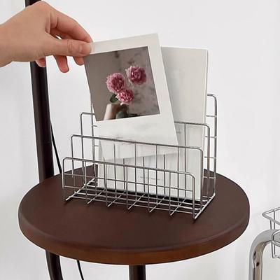 Magazine Holder Book Stand with 3 Vertical Compartments Hollow Design Rustproof Storage Rack Office Desk Organizer