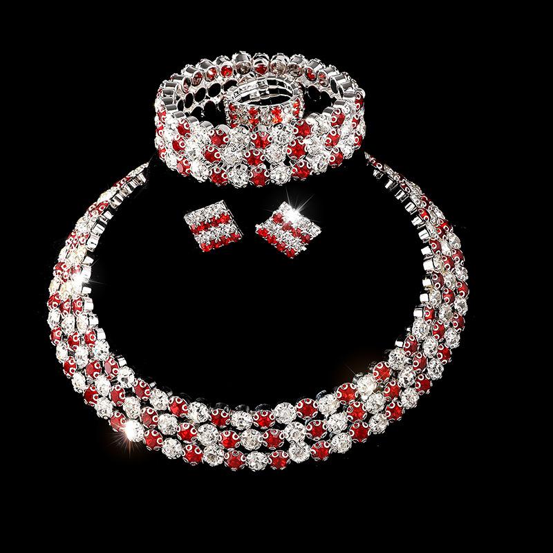 Bridal Wedding Jewelry Bright Diamond Zircon Ring Bracelet Necklace Earrings Four-piece Female