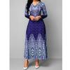 European & American V-Neck Retro Print Long Sleeve Maxi Dress - Spring & Autumn Women's Fashion