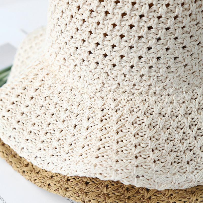 Japanese Simple Solid Color Hollow Bucket Hat Women'S Summer Thin Breathable Sunshade Eaves Foldable Sun Cap Gorras