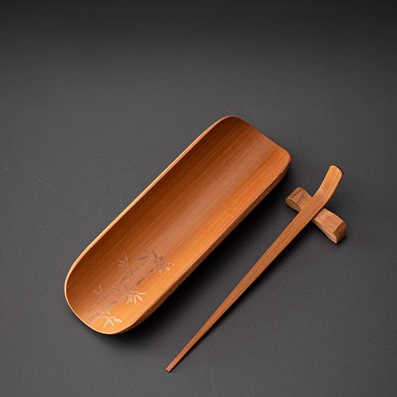 Wenzhu Tee-Set aus rein handgefertigtem chinesischem Natur-Bambus, lackfrei, Teelöffel, Teeklammer, Teelotus, Teezubehör