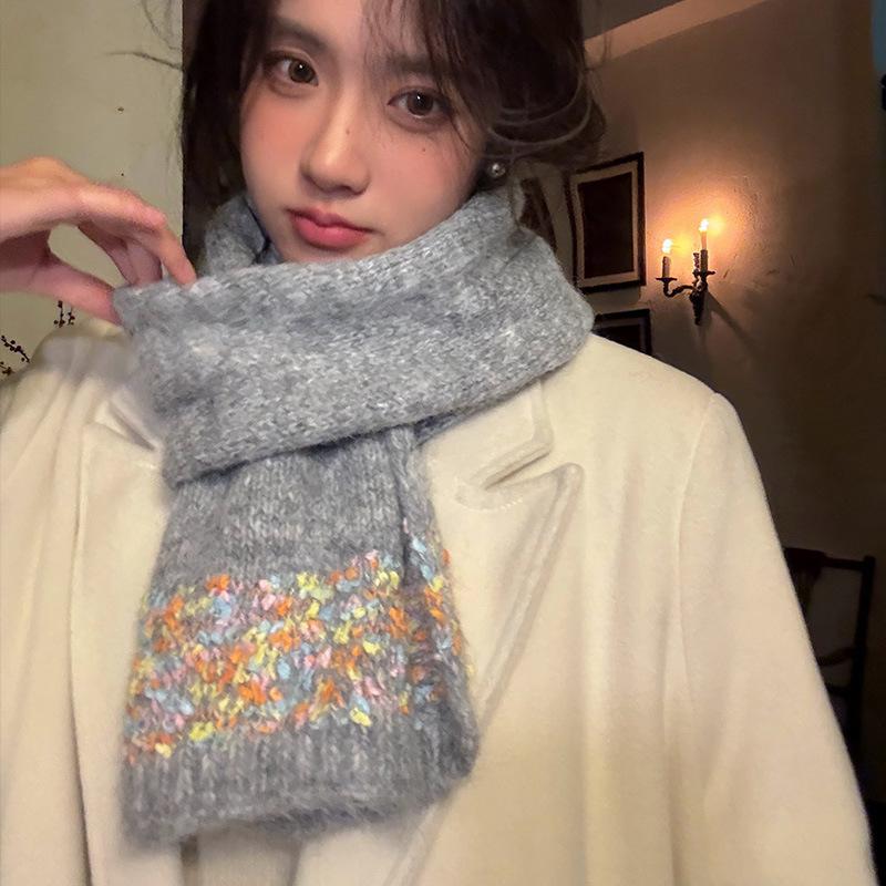 New Colorful Candy Dot Winter Wool Scarf Dopamine Color Soft Waxy Knitted Scarf