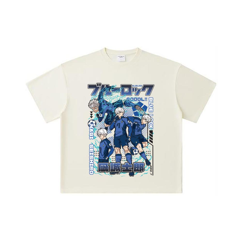 260 GSM Double Yarn 32 Count 100% Cotton Blue Lock V3 Print Unisex Heavy Cotton T Shirt
