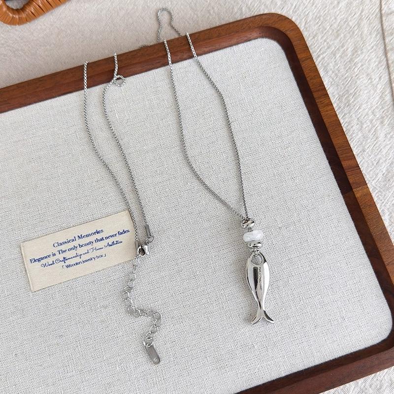 2026 Trendy Metal Fish Pendant Long Chain Leather Cord Necklace For Women Men Summer Fashion Personalized Charm Neck Jewelry