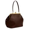 COACH Kisslock Leather Clutch Handbag Large Women's Dark Brown CBR51-B4DB