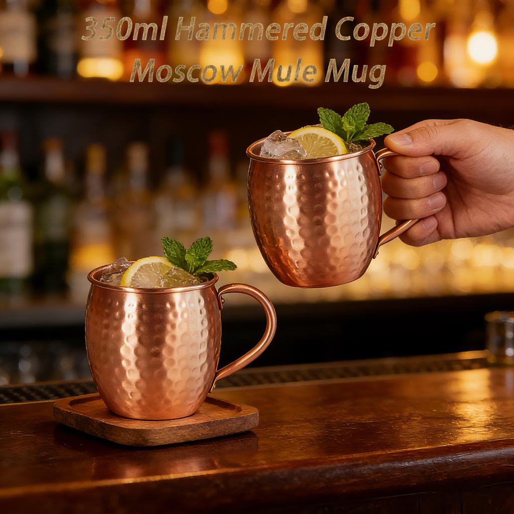 350Ml 12Oz 100% Copper Moscow Mule Mug Durable Coppery Beer Mug Coffee Mug Milk Cup Pure Copper Cocktail Whiskey Glass Drinkware