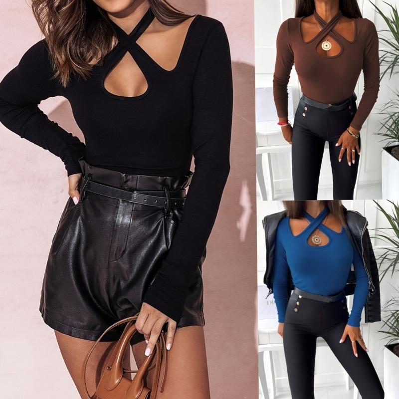 Women's T-shirt Top Sexy Halter Solid Color Top