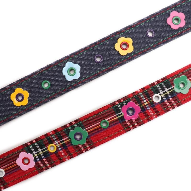 Trendy Flower Rivets Waist Belt with Candy Color Eyelet Adjustable Waist Band For Casual Outfit Party Waist Decoration