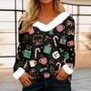 Women's Casual Fashion Long Sleeve Christmas Printed Flannel Collar Top