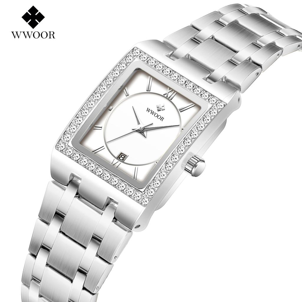 Wwoor Grip Love With Diamond Waterproof Square Steel Belt Quartz Women'S Watch Leisurely Fashion Women'S Watch 8858