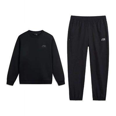 Li Ning Versatile Printed Crew Neck Pullover Long Sleeve Comfortable Sweatshirt Set Unisex Sets AWDUA53-14+AYKV817-1