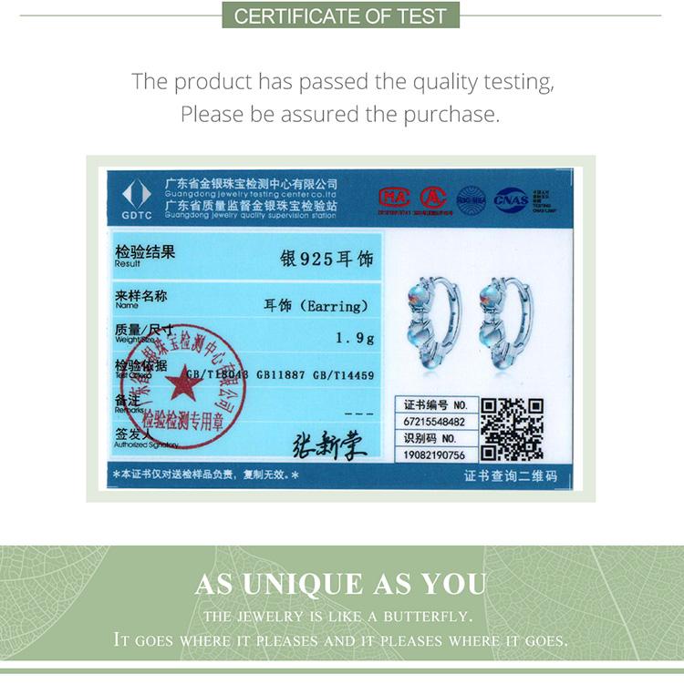 BAMOER 925 Sterling Silver Elegant Three Shiny Moonstone Earrings for Women Fine Jewelry