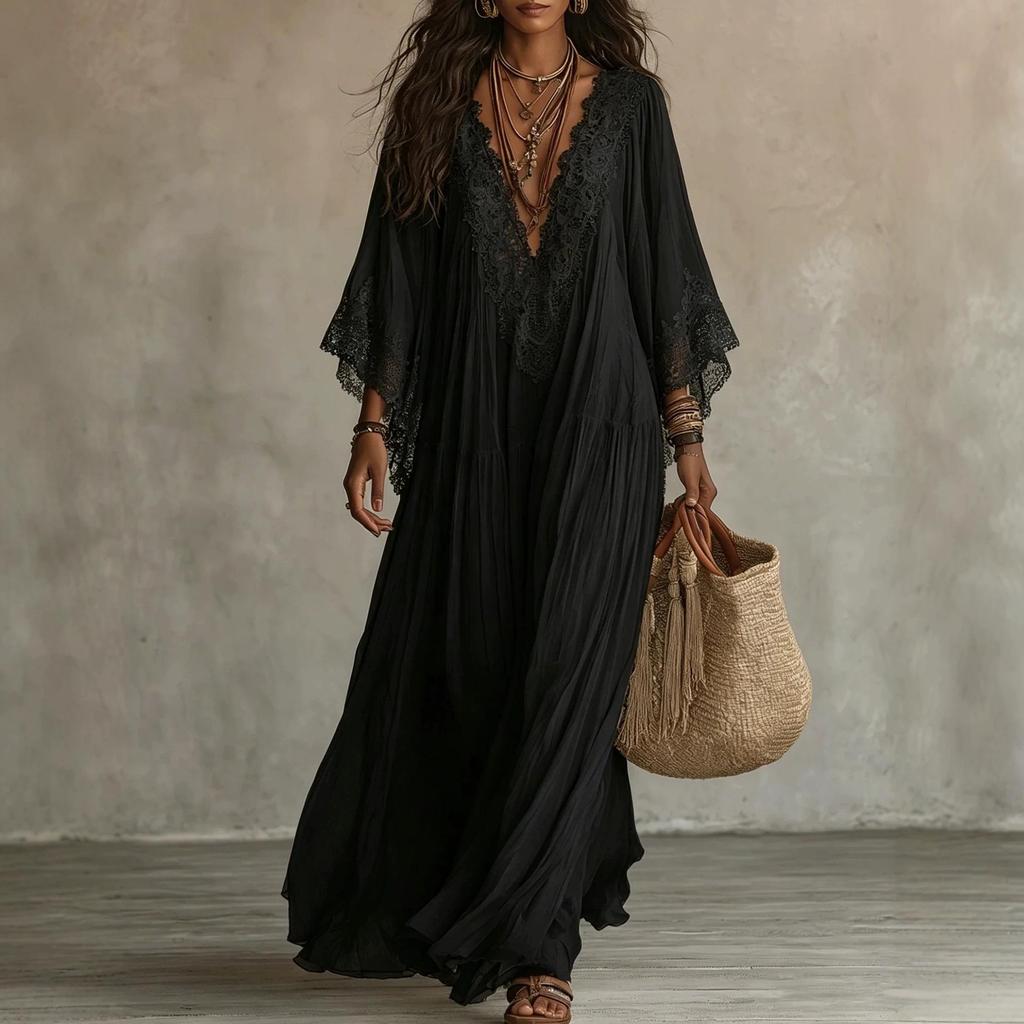 Bohemian Lace Patchwork Chiffon Dress - Western Style Hot Item