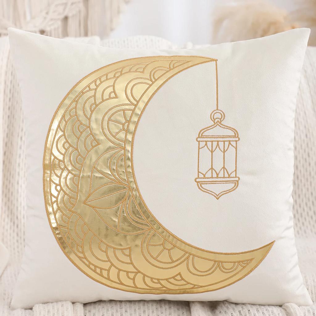 Vikama Ramadan Cushion Cover Gold Star And Crescent Design Islamic Decor Muslim Suitable For Sofas, Living Rooms, Prayer Rooms