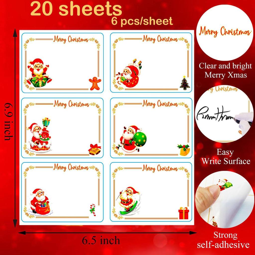 120 Stück Festliche Weihnachtsgeschenkanhänger - Wiederverwendbare Papieretiketten mit Santa-, Schneemann- & Baum-Designs, Weihnachtsdekorationen