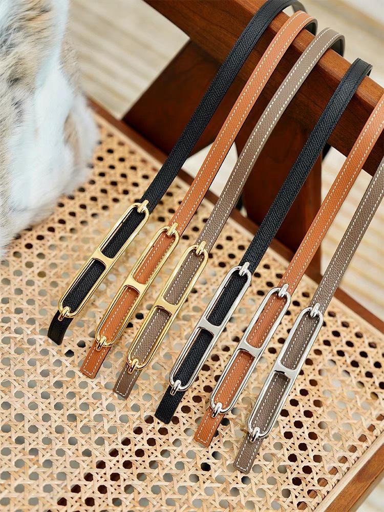 Women's Genuine Leather Pig Nose Buckle Belt - 1.3cm Thin & Stylish Cowhide Waist Belt