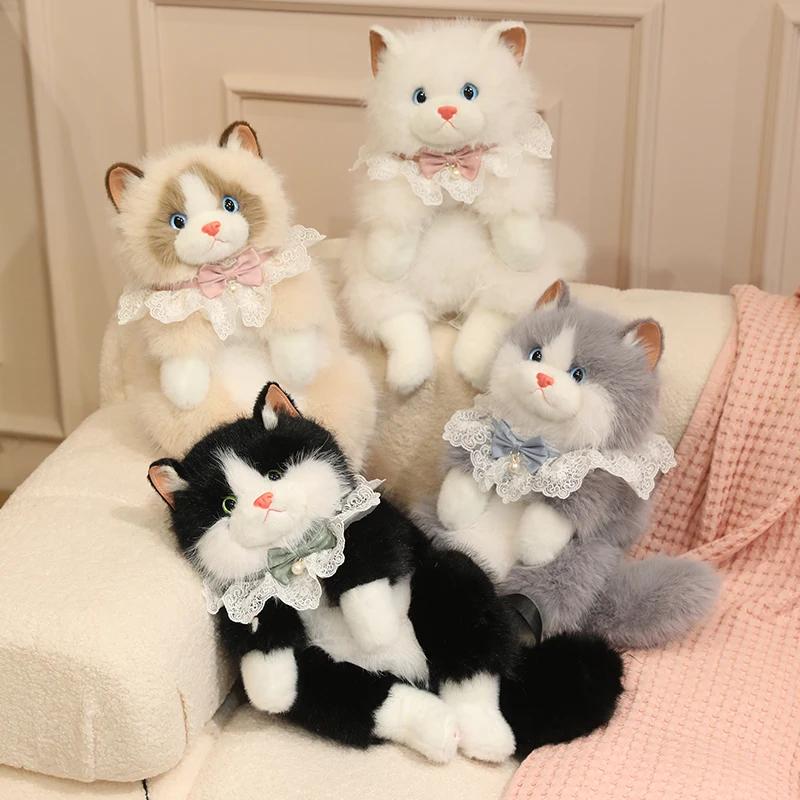 Adorable Realistic Ragdoll Cat Plush Backpack Soft Fluffy White Black Cat Shoulder Bag With Adjustable Strap Cute Cat Bag