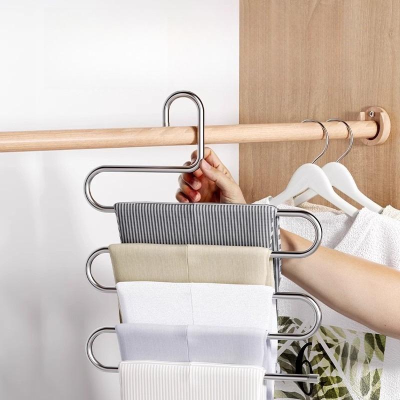 Non-Slip Clothes Hangers Multi-functional Pant Storage Rack with Multiple Hanging and Storage Functions Folding Wardrobe Rack