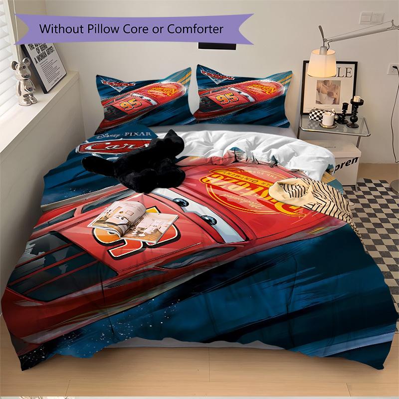 3pcs Lightning McQueen 1 Cover+2 Pillowcases, Pillow Inserts Not Included, Machine Washable, All-Season Use, Teen and Adult Rooms114