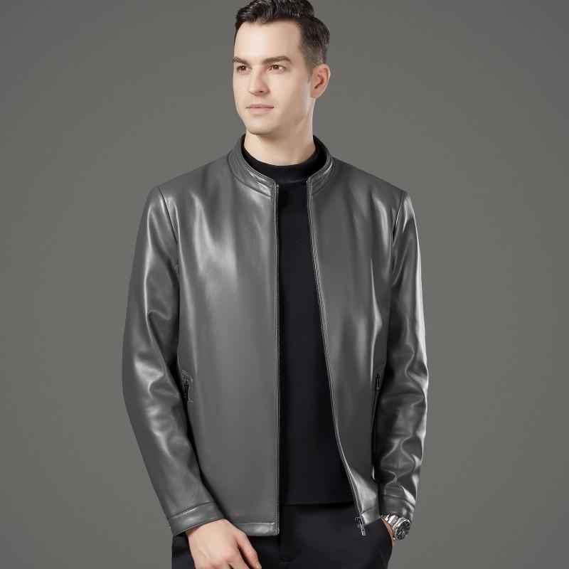 

Куртка из натуральной кожи мужская из овчины осенне-зимняя с воротником-стойкой, кожаная куртка для папы среднего возраста, теплая куртка из бархата 195