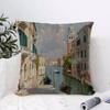Oil Painting Venice Town Cushion Cover Eco Linen Pillow Case DoubleSided Print Breathable Durable Zipper Home Decor Gift