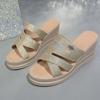 2024 Summer Fashion Open Toe Medium Heel Women's Slippers Hot Selling Solid Color Sequined Wedge Women's Beach Slippers
