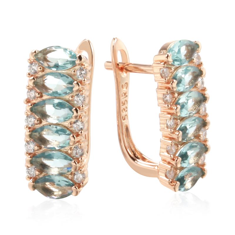 Kienl Full Blue Natural Zircon Square Earring Women Rose Gold Color Vintage Bride Wedding Jewelry Luxury Design Best Gift