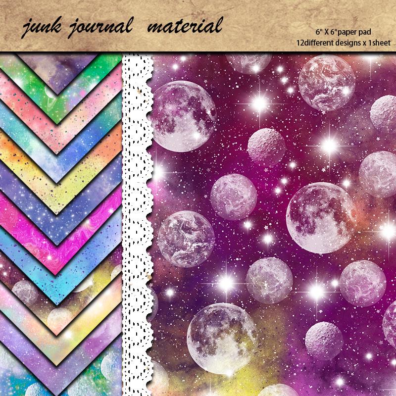 Colorful Starry Sky Pattern Decorative Paper and Sticker Set (12 Sheets)