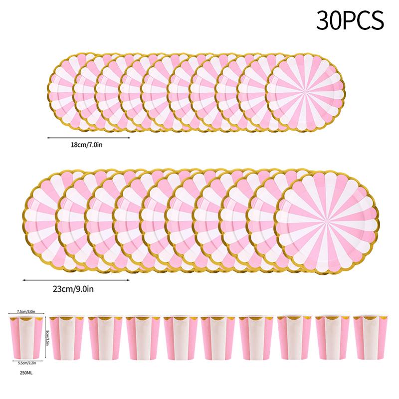 30pcs Disposable Plates Cups Birthday Decoration Disposable Tableware Disposable Party Dish Baby Shower Camping Disposable Cups