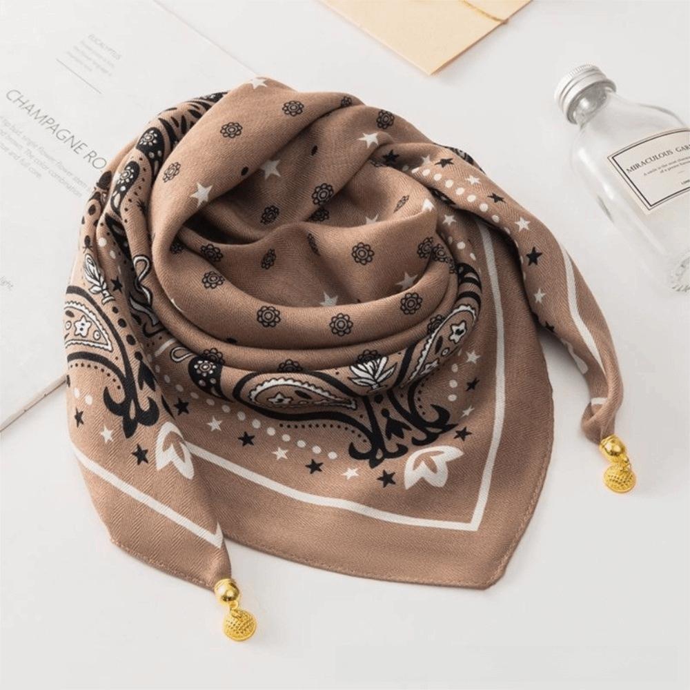Soft Cotton Magnetic Print Scarves Magnetic Buckle 65x65cm Women Floral Neckerchief Floral Print Soft Shawl Girl Women