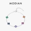 MODIAN 925 Silver Sweet Four Leaf Clover Colorful Zirconia Charm Fashion Stackable Bracelet For Women Fine Jewelry