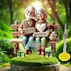 2D Romantic Grandparents on Bench Garden Stake Decor for Lawn Planter Patio, Ideal Festival & Elderly Gift, Perfect Garden Ornament