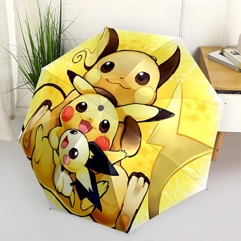 1pc Pikachu Family Umbrella: Automatic Opening & Closing, Foldable Design, Outdoor Use, Gift for Fans & Travelers.F046