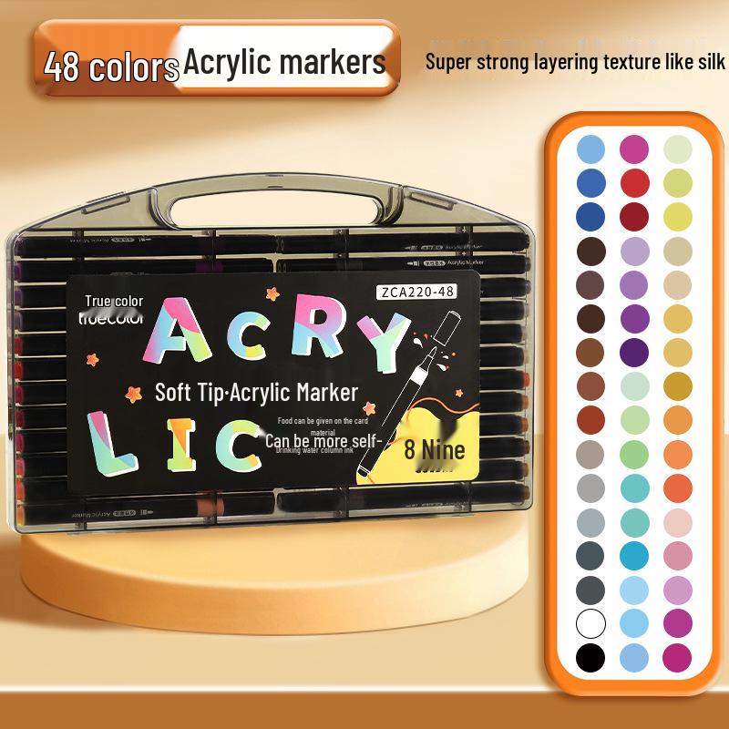 True Color Soft Tip Acrylic Marker Pens - Non-Bleeding, Stackable, Hand-Painted Graffiti & Watercolor Art Pens for Students