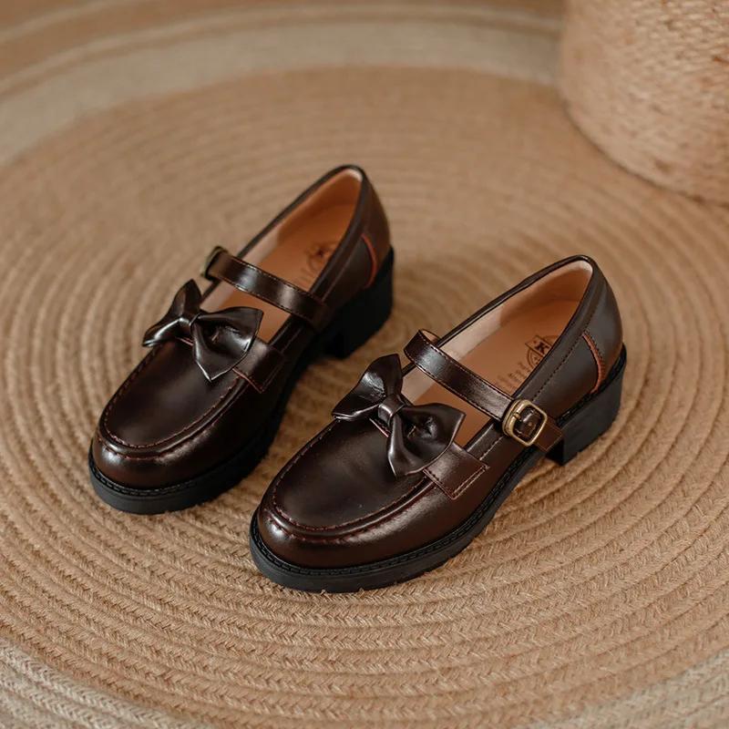 Модные японские ретро туфли Мэри Джейн из коричневой коровьей кожи — фото 5