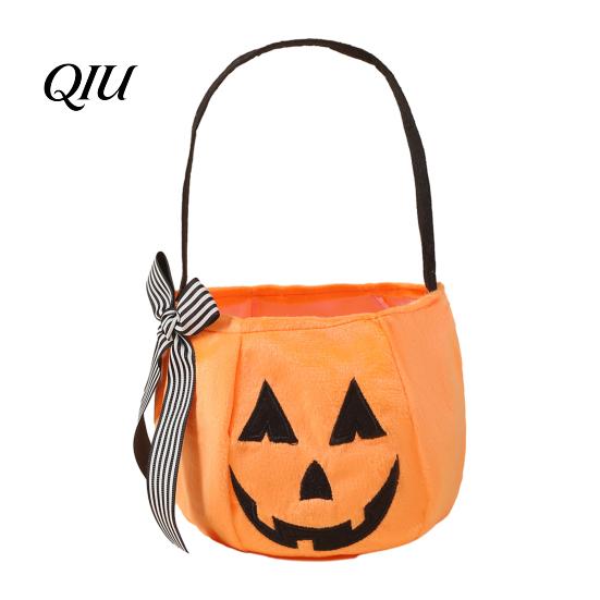 Halloween Pumpkin Bag Candy for Kids, Trick or Treat Tote Stylish Accessory with Handle, Reusable Snack Bucket Party Favors Durable Storage